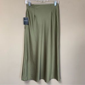 Forever 21 Olive Green Midi Silky Satin Skirt